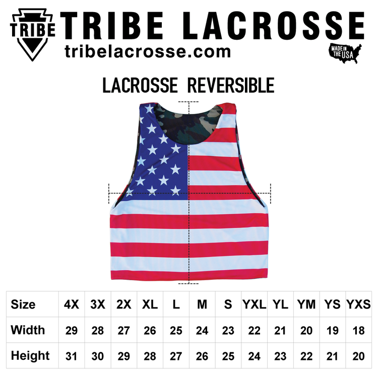 American Flag and Camo Sublimated Sublimated Reversible Lacrosse Pinnie