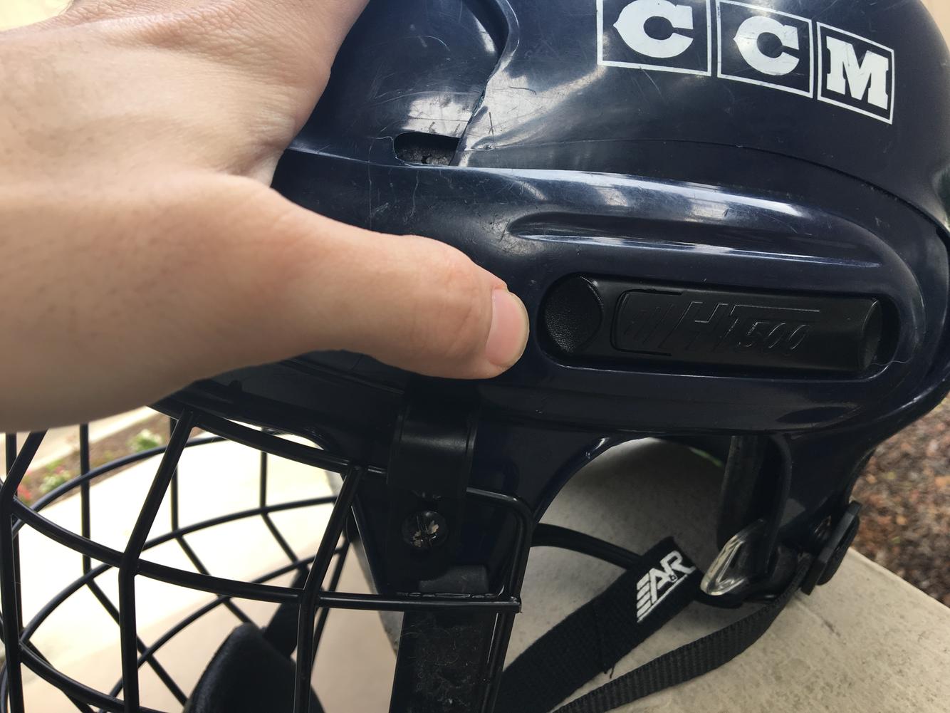 CCM HT500 Navy blue adjustable (2 piece shell) helmet w/ original cage