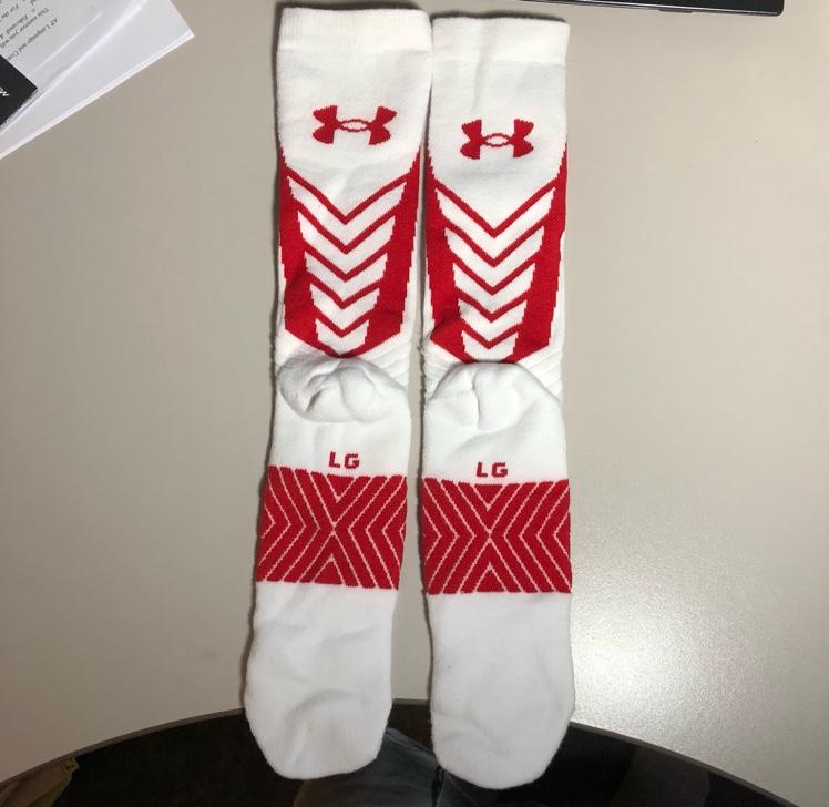 New Under Armour Red and White Football Socks Large SidelineSwap