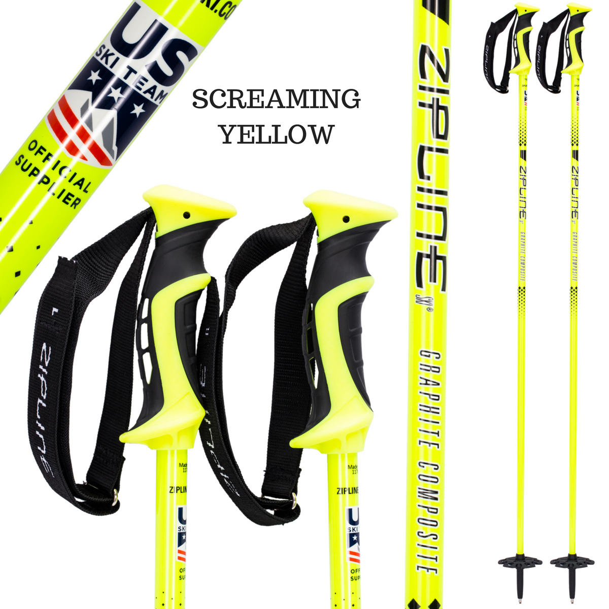 Zipline Blurr 16.0 Graphite Composite Ski Pole Screaming Yellow
