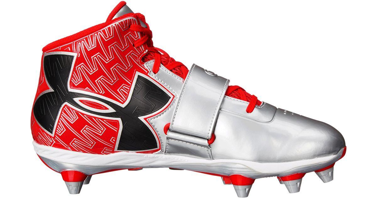 UNDER ARMOUR C1N CAM NEWTON PRO MID D FOOTBALL LACROSSE CLEATS GREY RED 13 BRAND NEW DETACHABLE