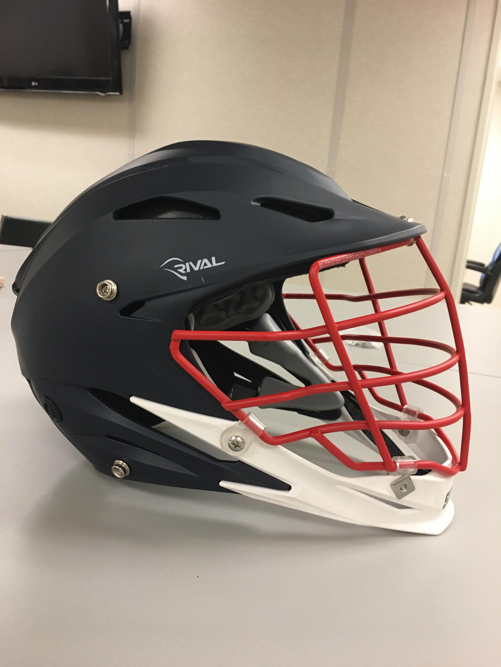 STX Brand New Rival helmet Matte blue with red face Lacrosse Helmets