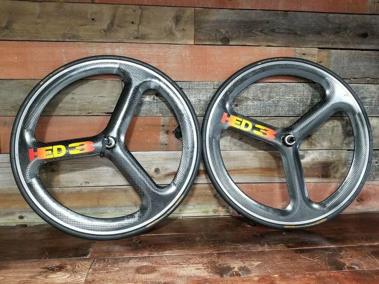 HED 3 Tri Spoke Carbon Fiber Wheel Set Clincher 28"/700c Time Trial