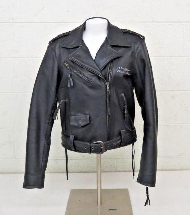 Harley Davidson Women S Belted Black Leather Motorcycle Jacket Medium Excellent