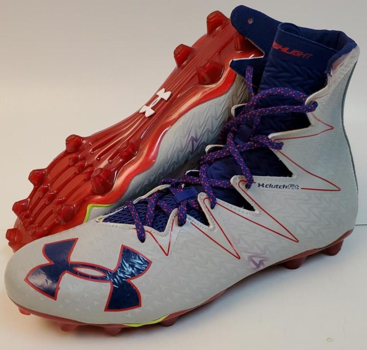 blue and red football cleats