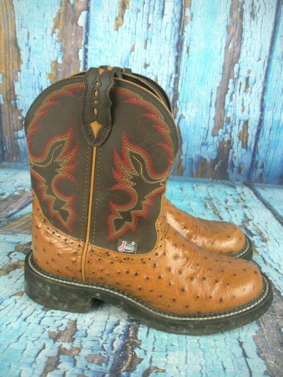 justin cognac ostrich boots