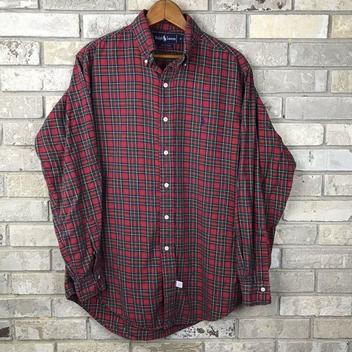 red plaid polo button down
