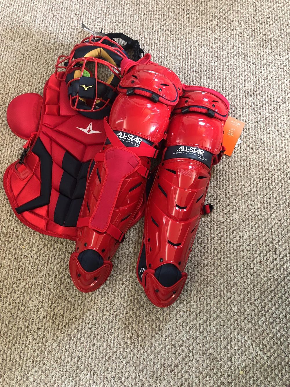 All Star Axis Adult Catchers Set Navy And Red. Mizuno Mask SidelineSwap