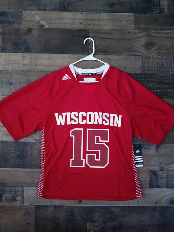 New Adidas NCAA College Lacrosse UNIVERSITY WISCONSIN BADGERS Red White #15 Demo Player Jersey New Adidas NCAA College Lacrosse UNIVERSITY WISCONSIN BADGERS Red White #15 Demo Player Jersey