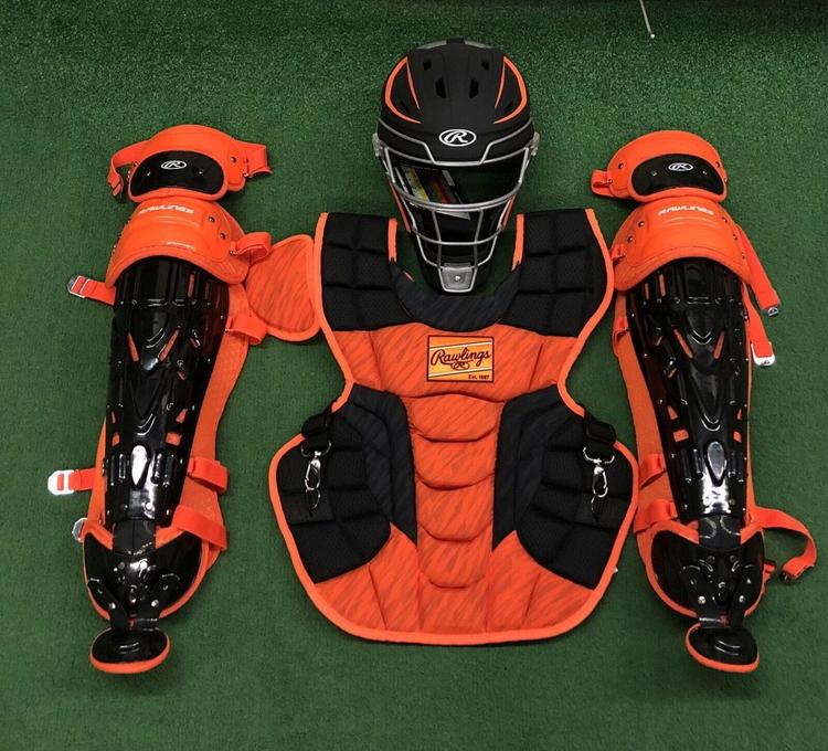 Black and Orange Rawlings Velo 2.0 Intermediate NOCSAE Baseball Catchers Chest Protector