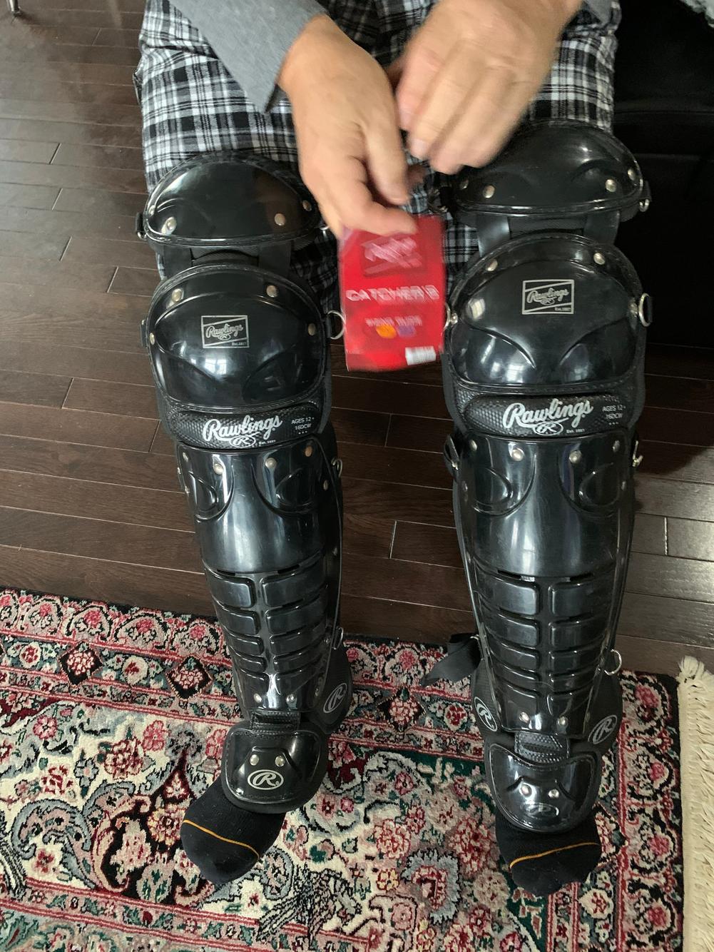 Black New Intermediate Rawlings Catcher's Leg Guards SidelineSwap