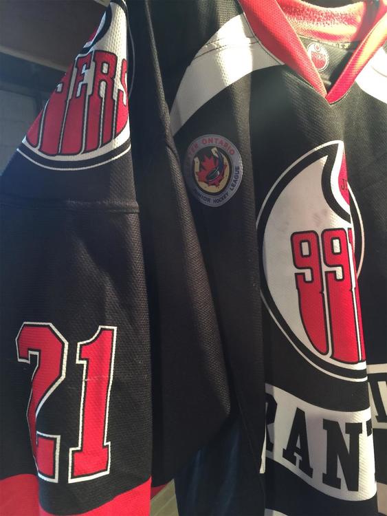 BRANTFORD 99ERS GAME WORN Large JERSEY GOJHL 21 Hockey Apparel