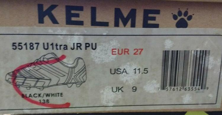 Kelme Ultra Jr Size 11.5 Black White Soccer Cleats Shoes