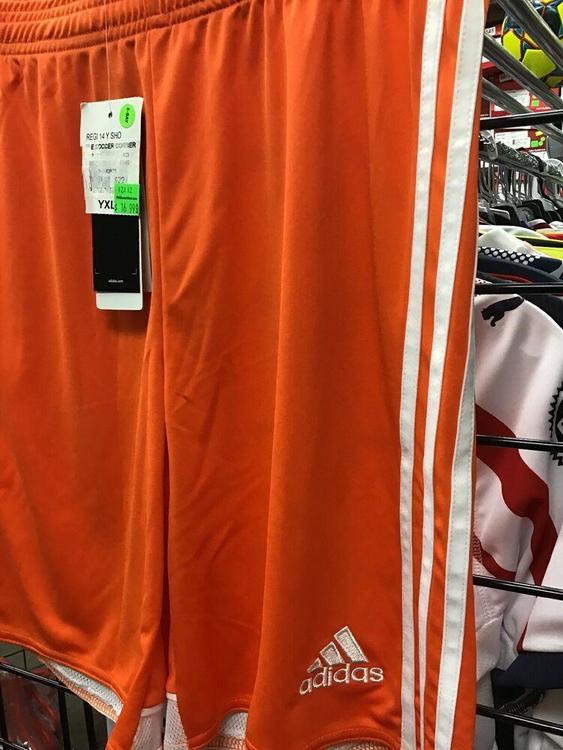 orange adidas soccer shorts