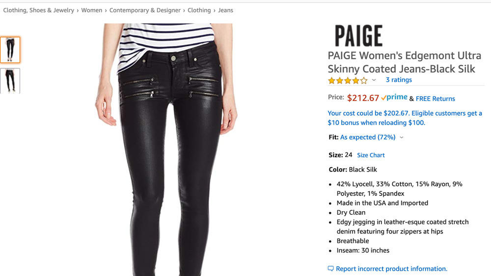 paige jeans women's size chart