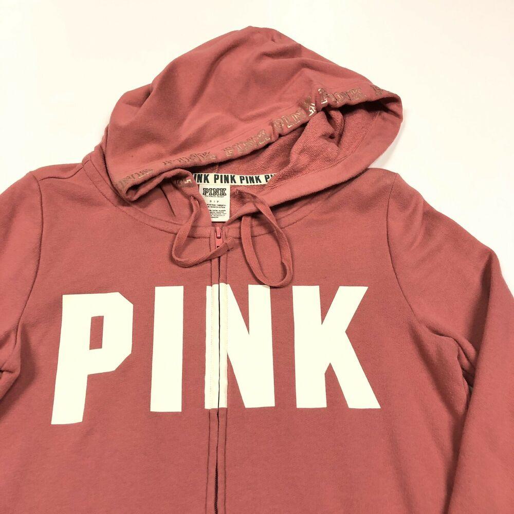 pink hooded zip up sweatshirt