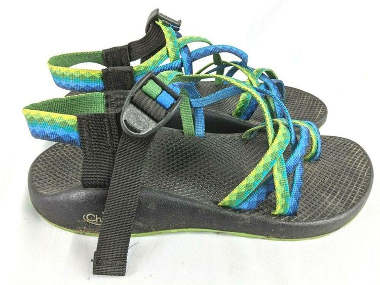 blue and green chacos