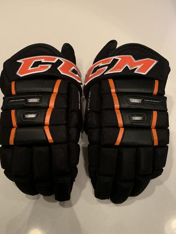 CCM Black and Orange Used Classic Pro 4Roll 14" Hockey Gloves