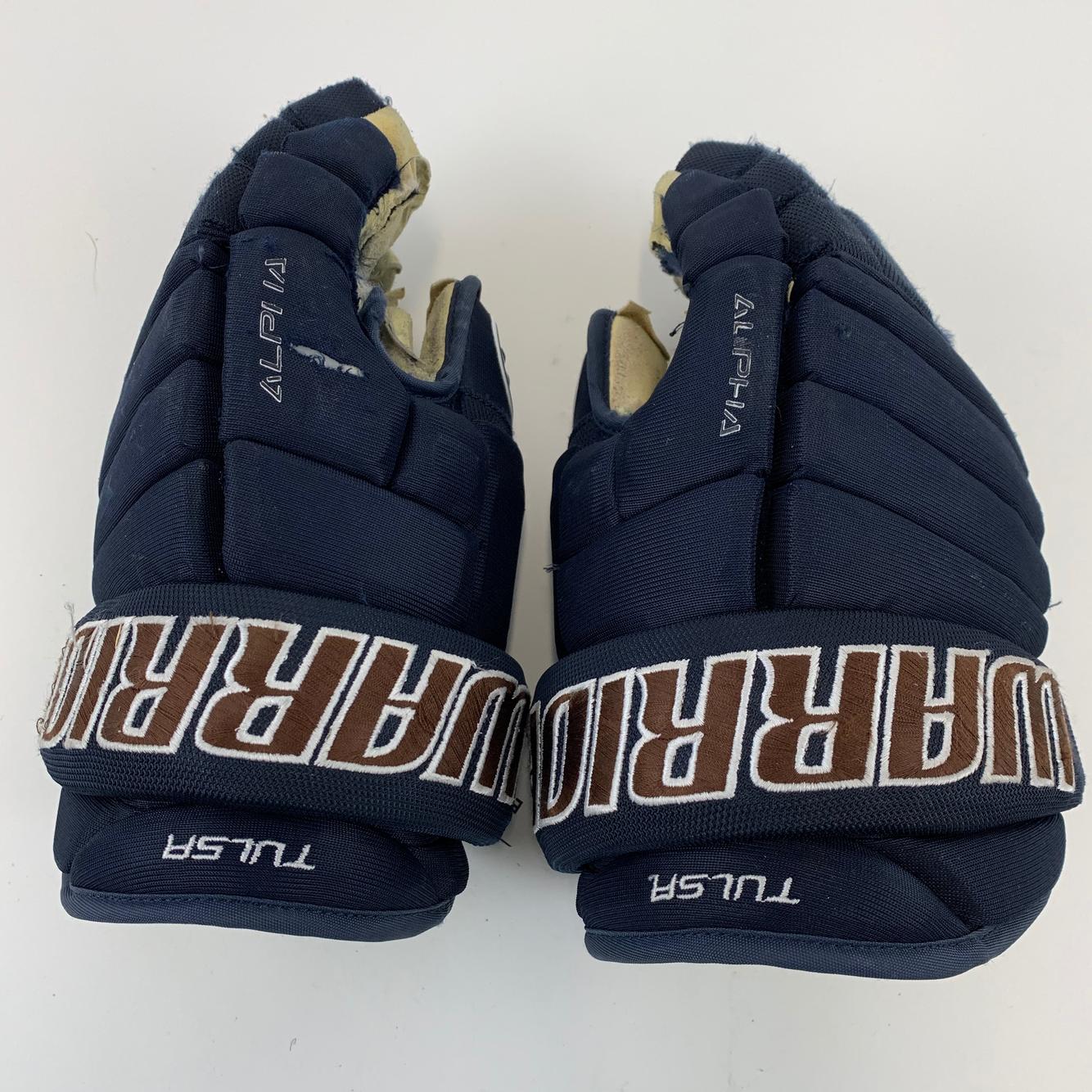 Used Navy Blue Tulsa Oilers Warrior Alpha Pro Gloves 13" EQ1041