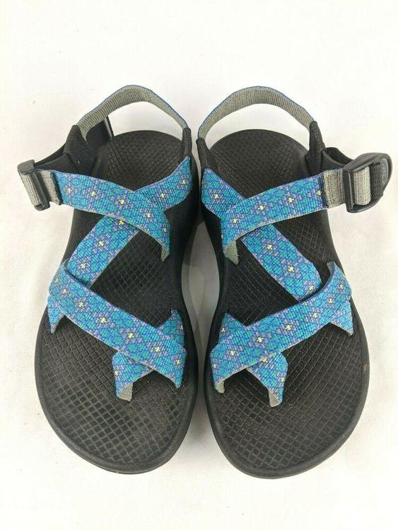 blue and green chacos