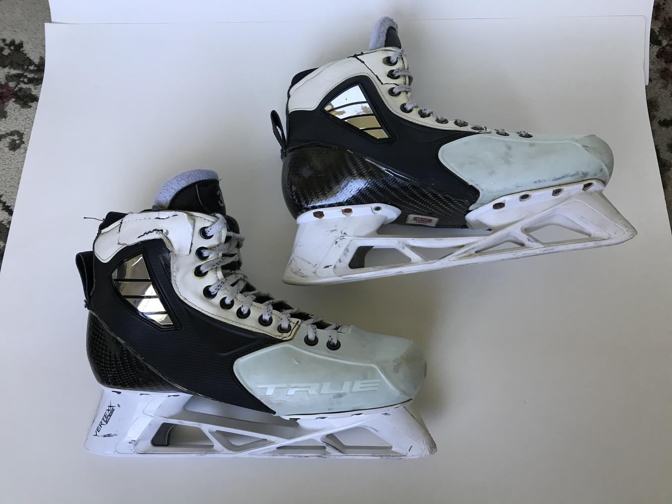 Pro Stock True 2 Piece Goalie Skates with Bauer Holders Size 12EE