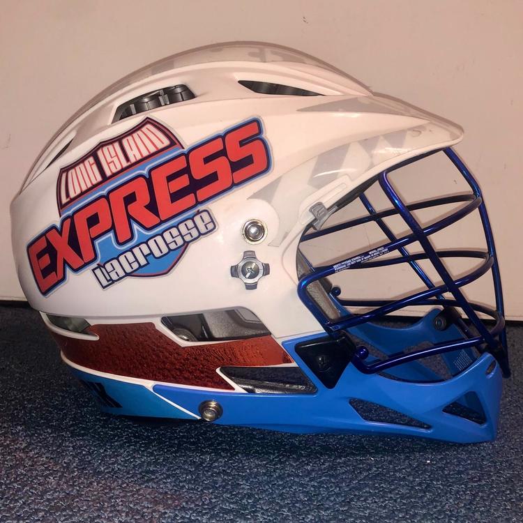 White Cascade Pro7 Helmet w/ Blue Chin (LI Express Stickers Included