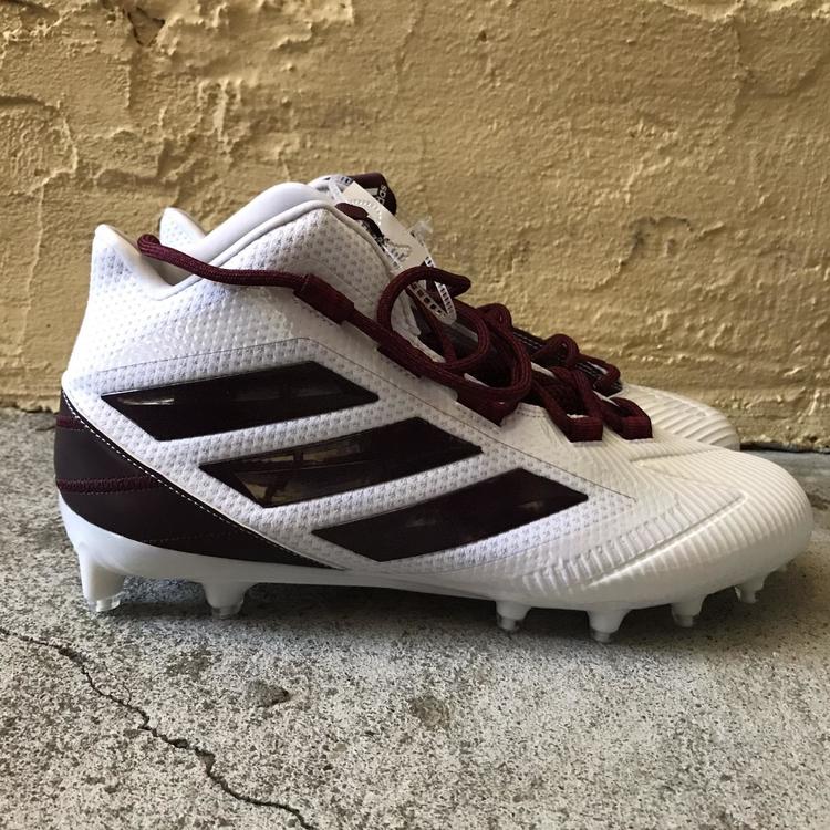 maroon and white football cleats