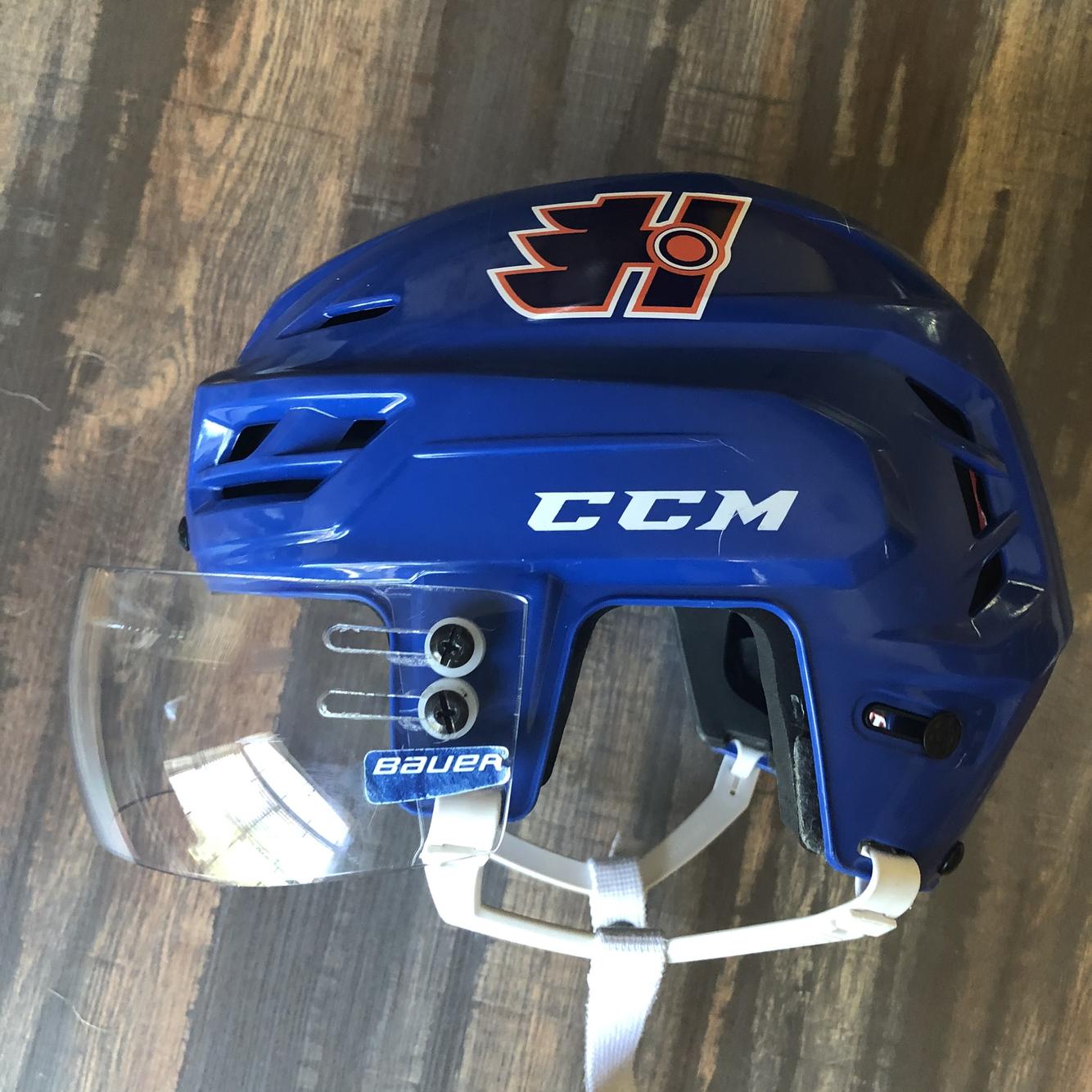 Blue Medium CCM Resistance 300 Helmet w/ Bauer Visor & Halifax