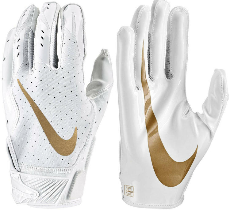 white and gold nike football gloves