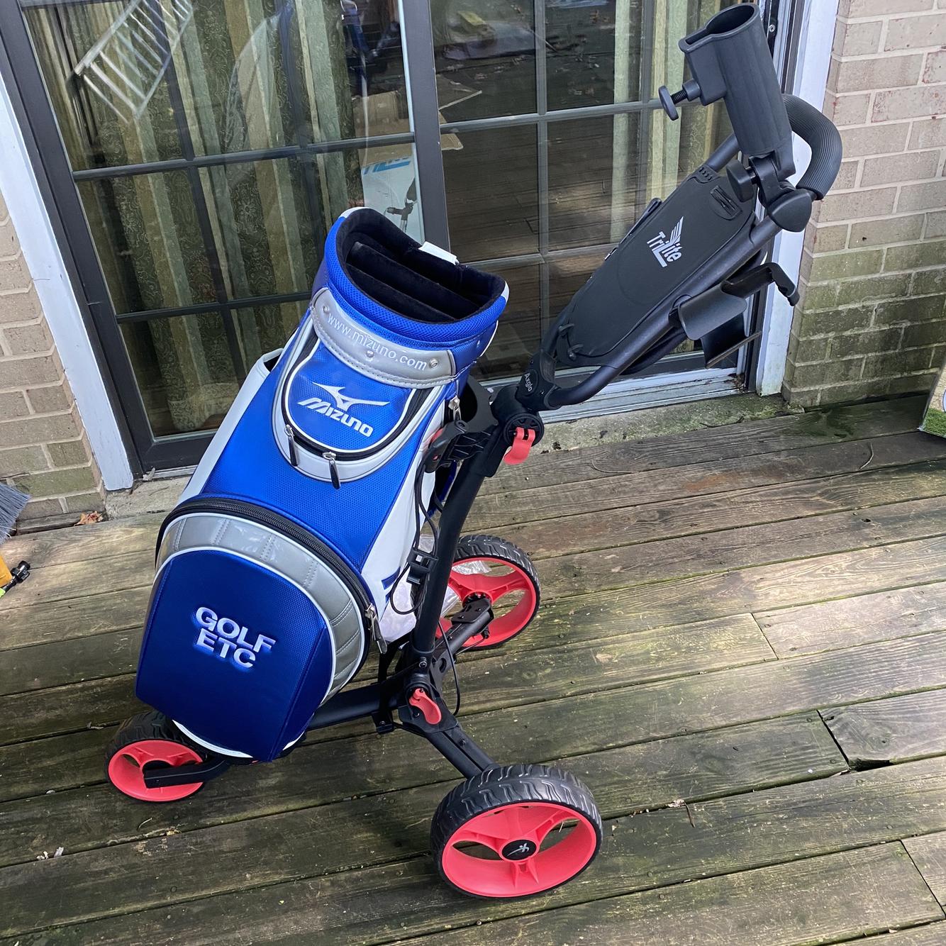 staff bag on push cart
