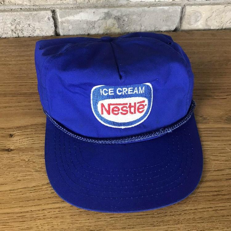 Vintage Nestle Ice Cream Delivery Trucker Hat Cap Snapback Rope Blue