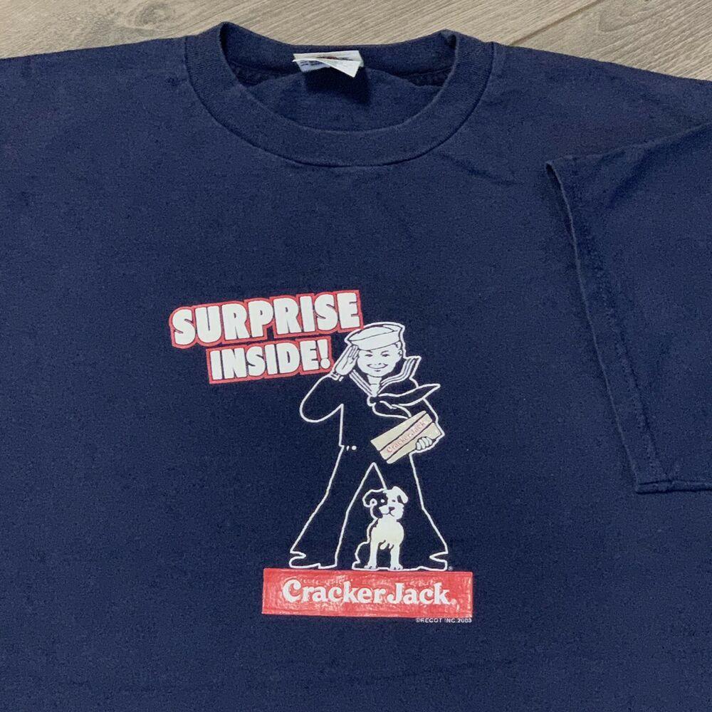 Cracker Jack T Shirt Adult XL Blue Vintage 90s Snack Food Popcorn USA