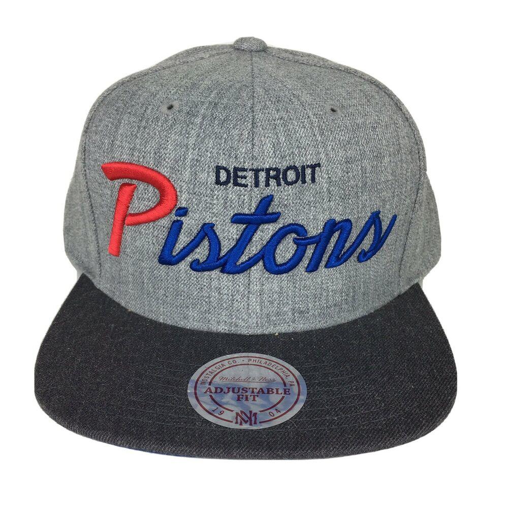 NWT Detroit Pistons Script Logo Mitchell and Ness Snapback Hat Cap NBA