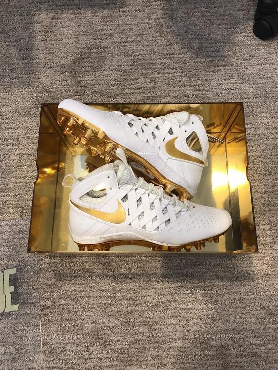 Nike Custom Gold & White Molded Cleats Size 10.5 Lacrosse Footwear
