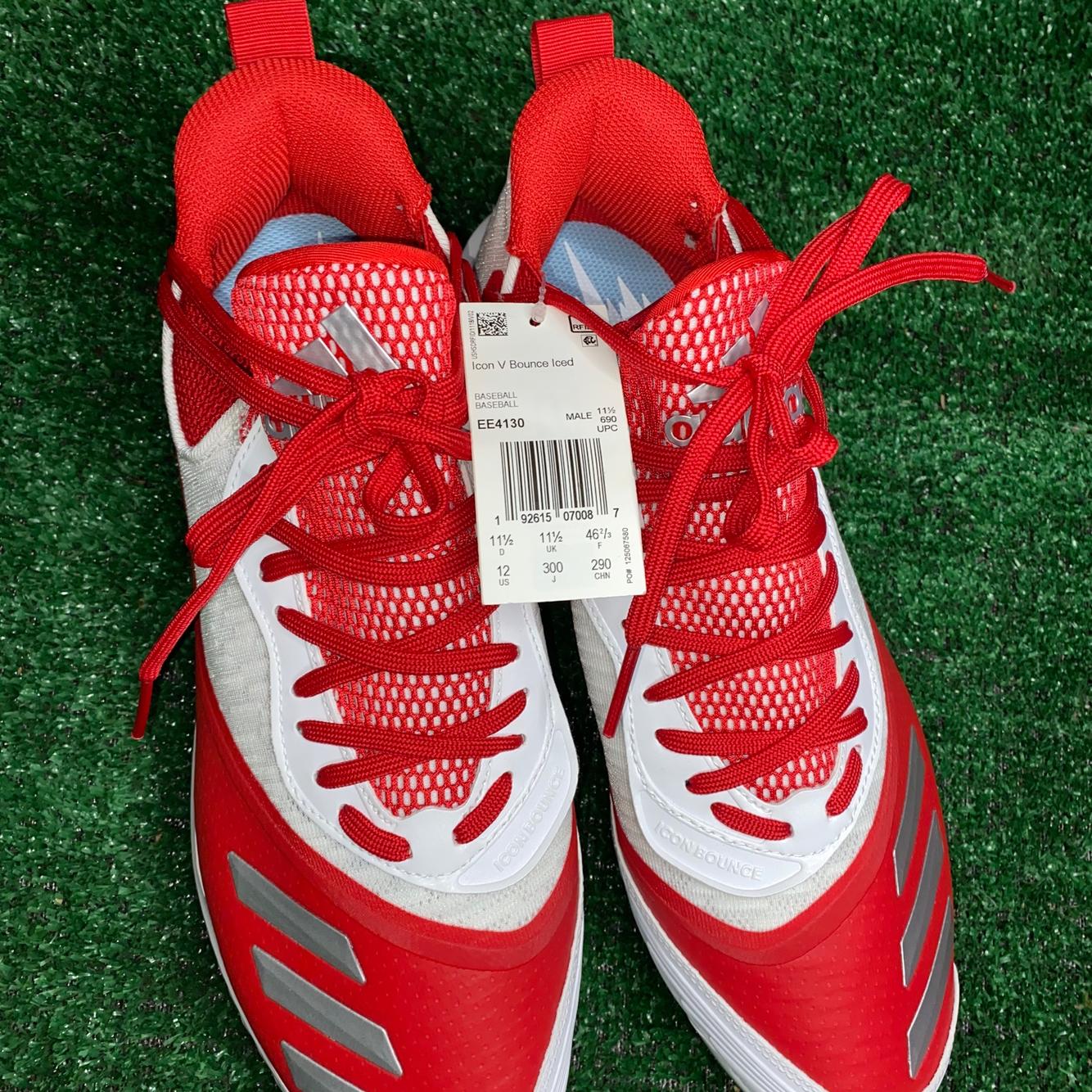 Red Size 12 Adidas Icon V Bounce Iced Out Baseball Cleats SidelineSwap