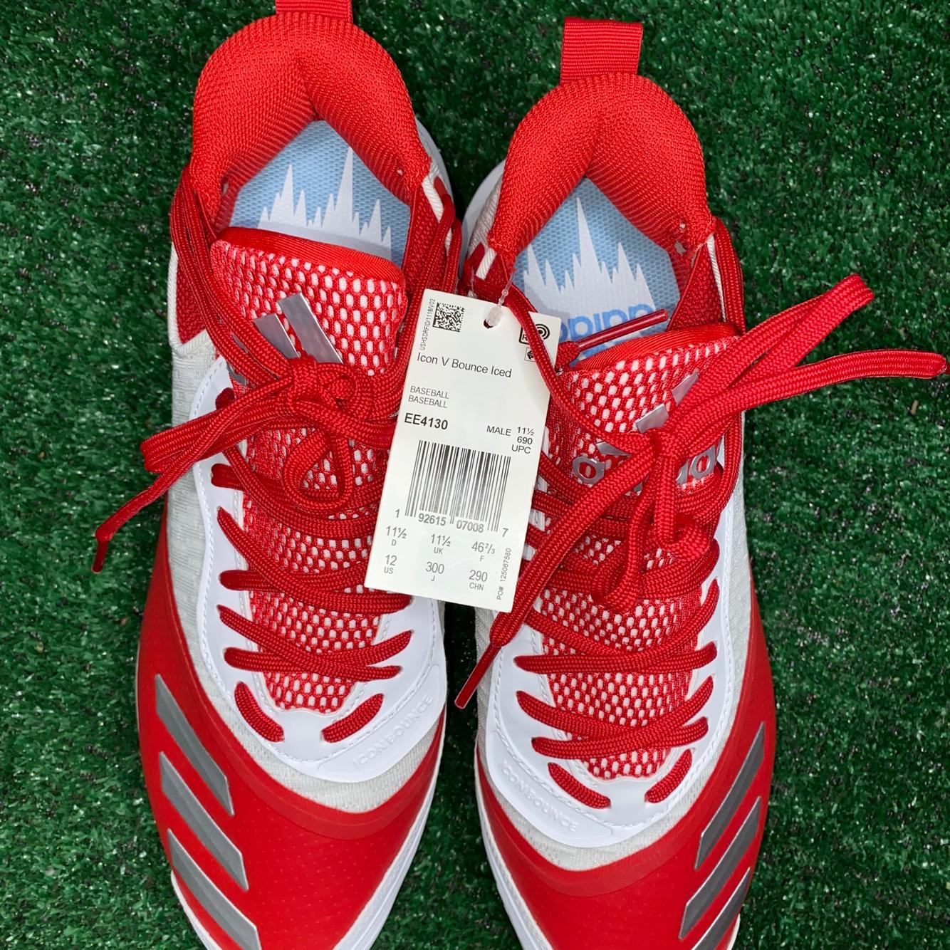 Red Size 12 Adidas Icon V Bounce Iced Out Baseball Cleats SidelineSwap