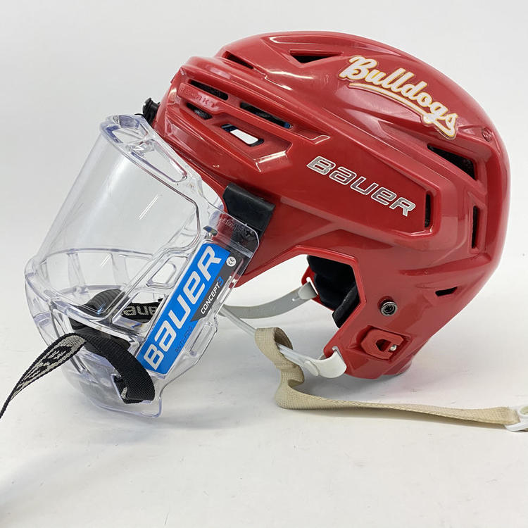 Used Red Bauer ReAkt 150 Helmet with Bauer Concept 3 Bubble Senior