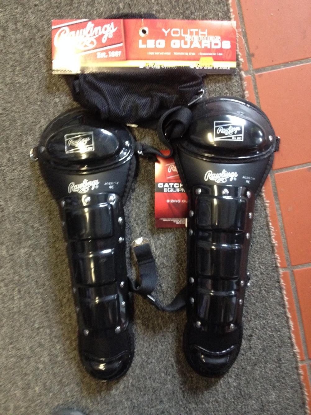 Black New Youth 12.5" Rawlings Catcher's Leg Guards SidelineSwap