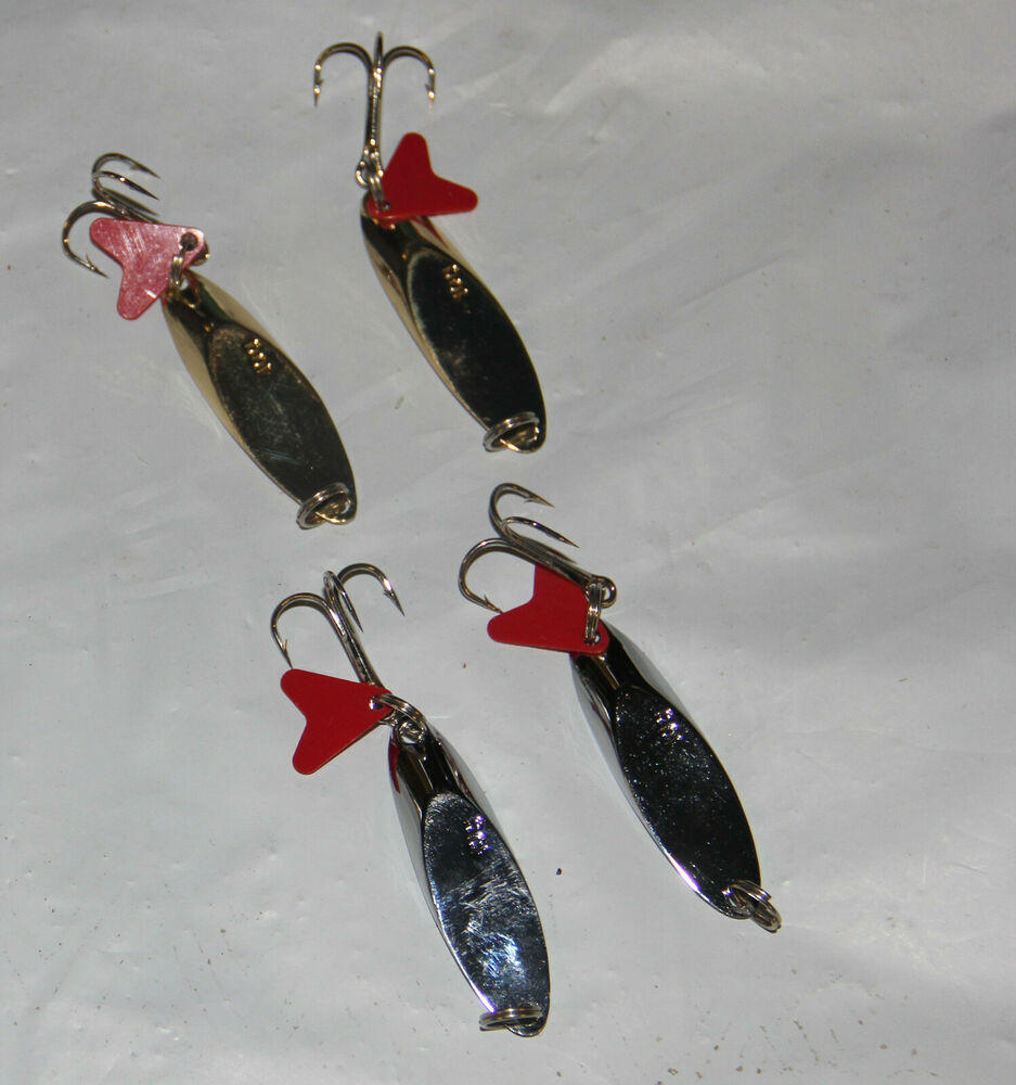 LOT 4 lure spoon fishing spoons lot OF 4 fishing spoons 2 gold + 2