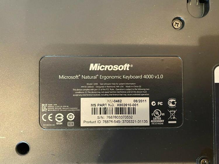 Microsoft 1048 Usb Wired Natural Ergonomic Keyboard 4000 V1 0 Great Look Sidelineswap