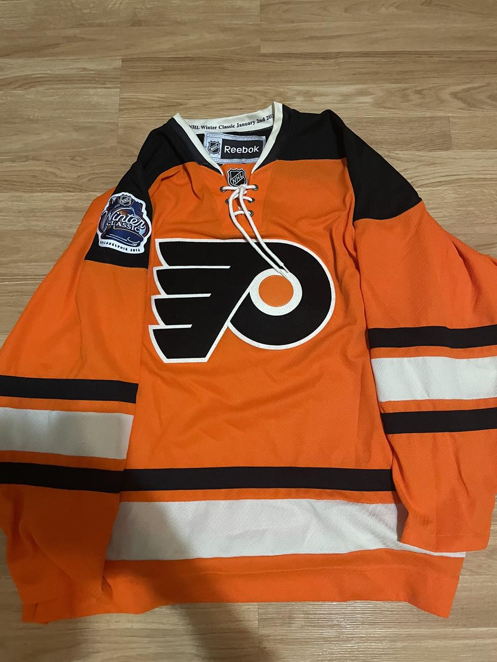 Philadelphia Flyers 2012 Winter Classic Reebok NHL Hockey Jersey Orange Large L SidelineSwap