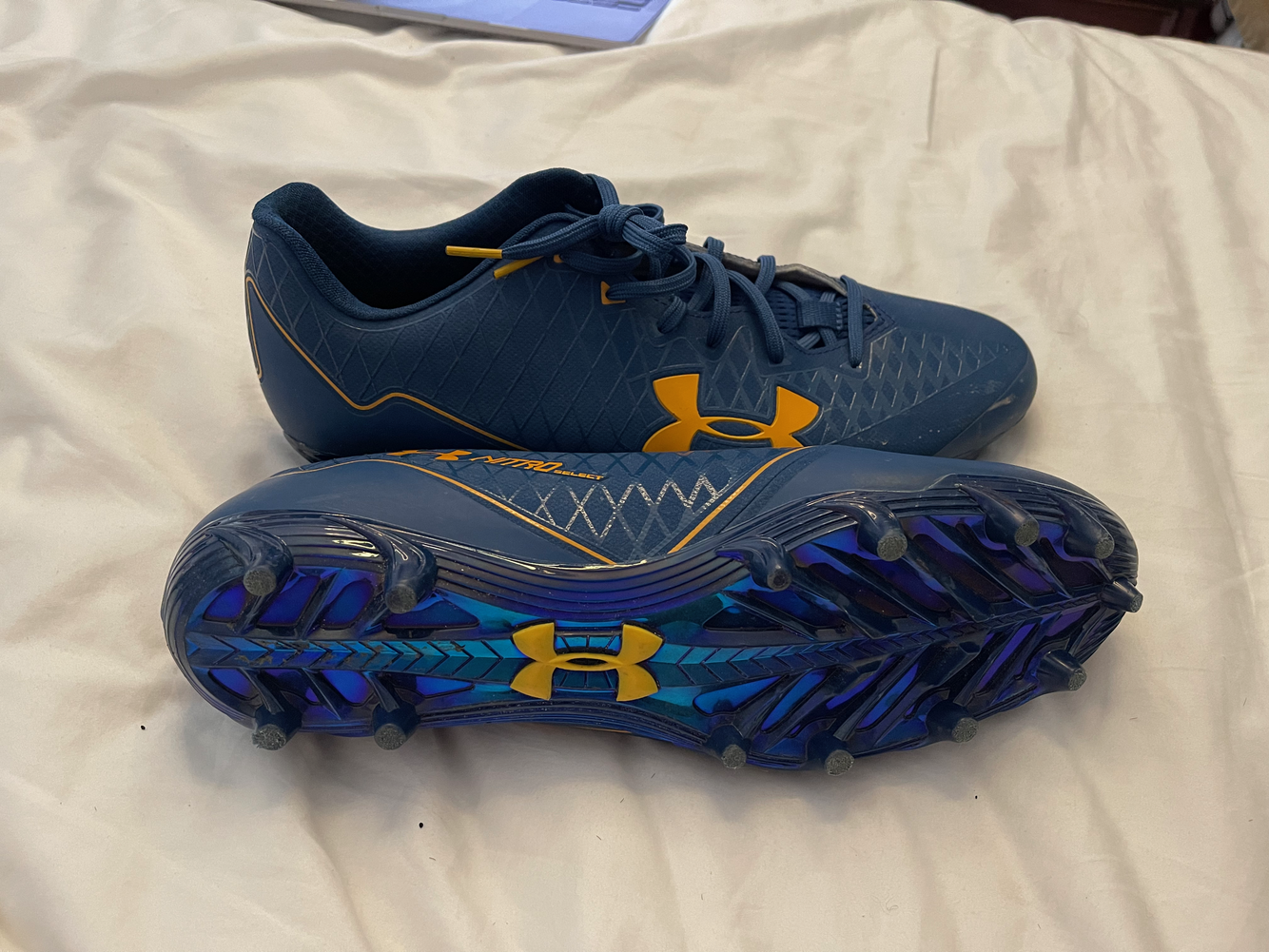 blue and yellow under armor shoes