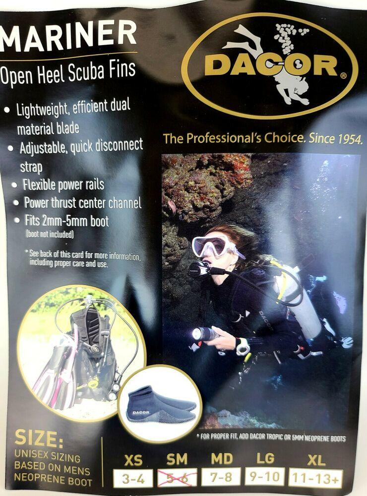 NEW 90 Dacor Mariner Scuba Open Heel Swim Fins Black and Pink Sizes XS