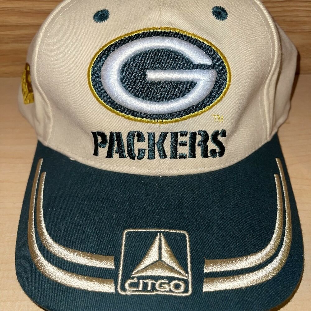 Vintage Green Bay Packers Citgo Cheese Head Strapback Cap Hat Tan