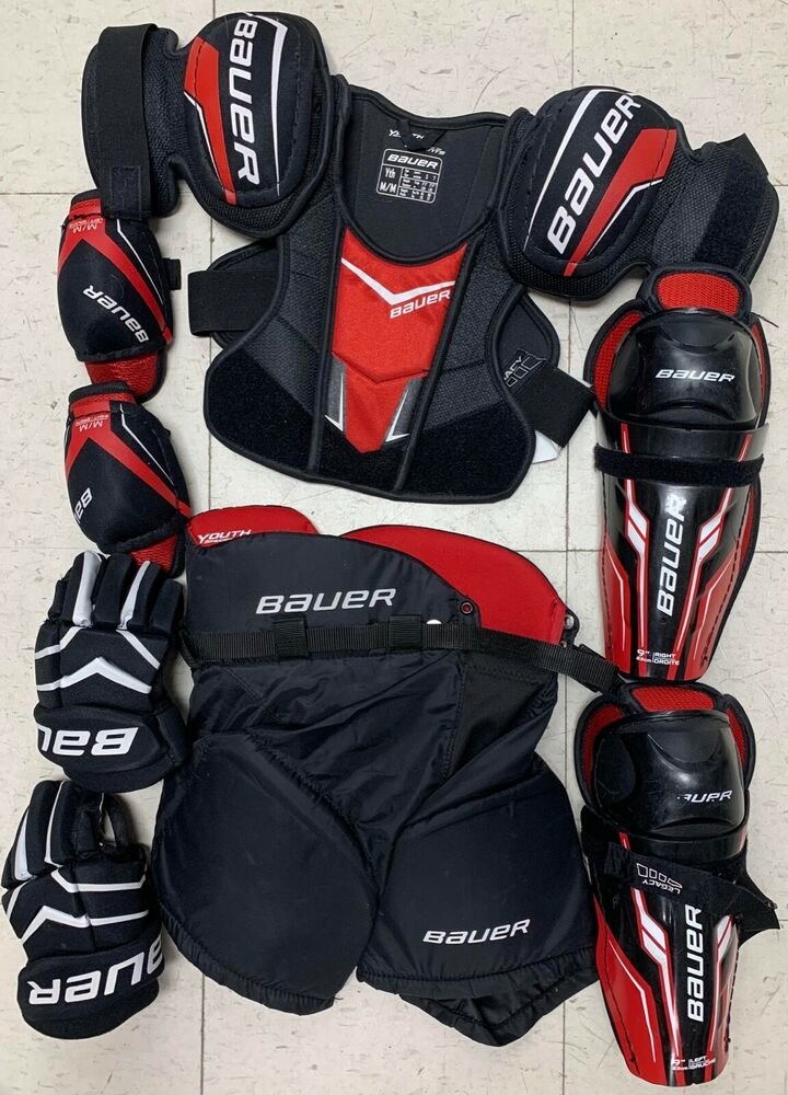 Gloves Pants Shoulder Elbow Pads 7 PCS Youth Powertek Girls Hockey Starter Kit
