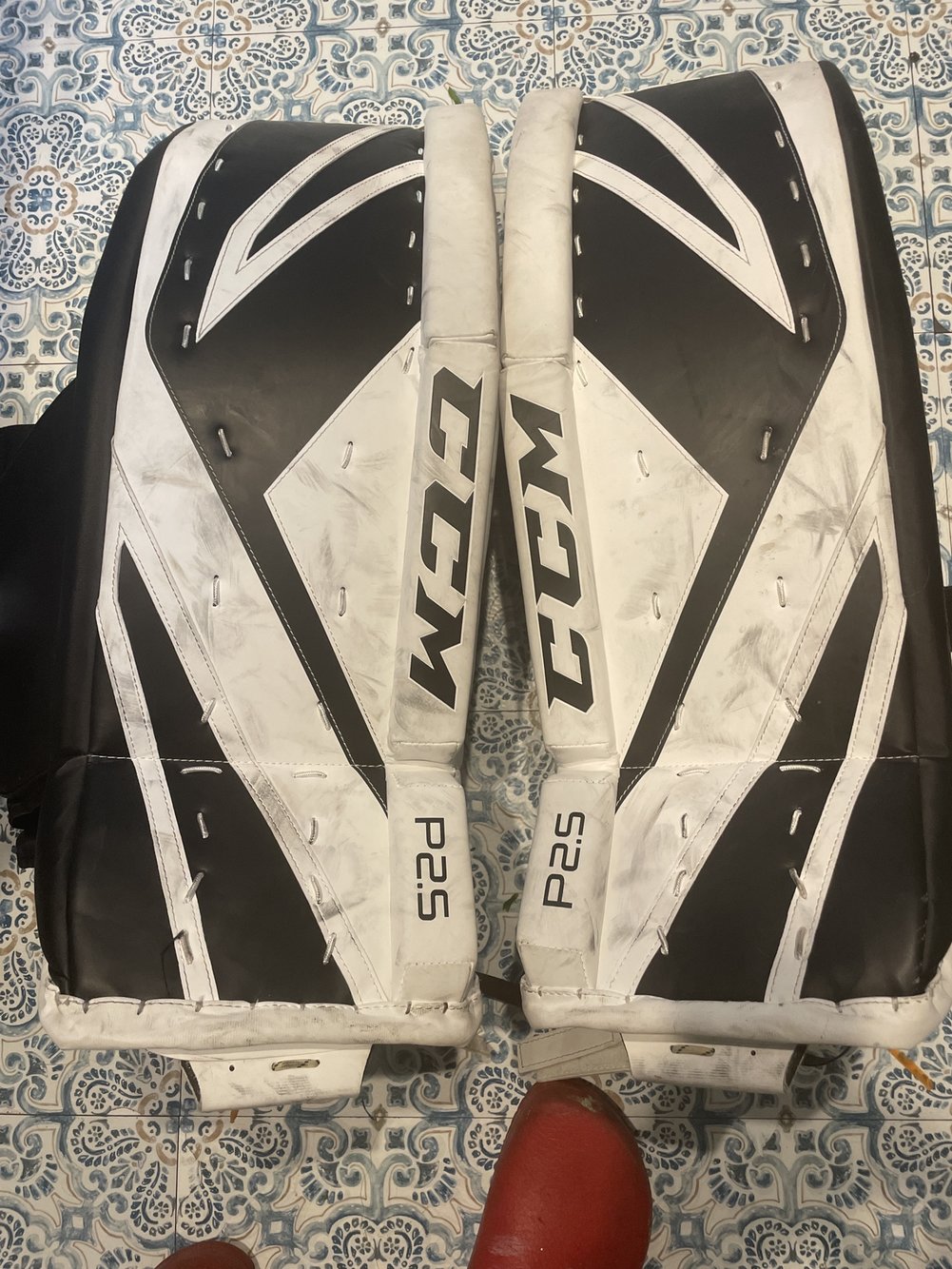 White Junior 30" CCM Premier P2.5 Goalie Leg Pads SidelineSwap