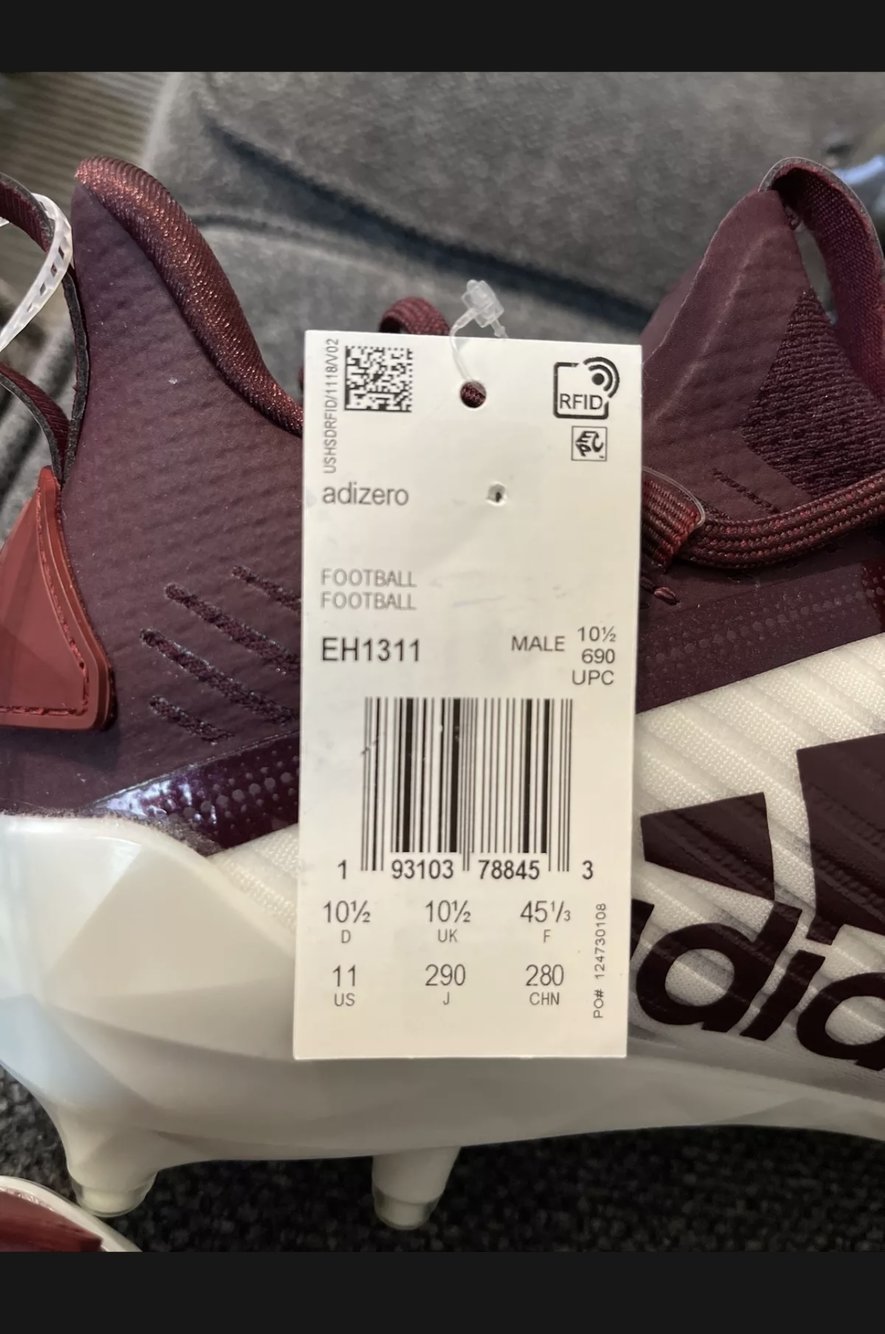 New Adidas Adizero Football Cleats Maroon/White EH1311 Men’s Size 11