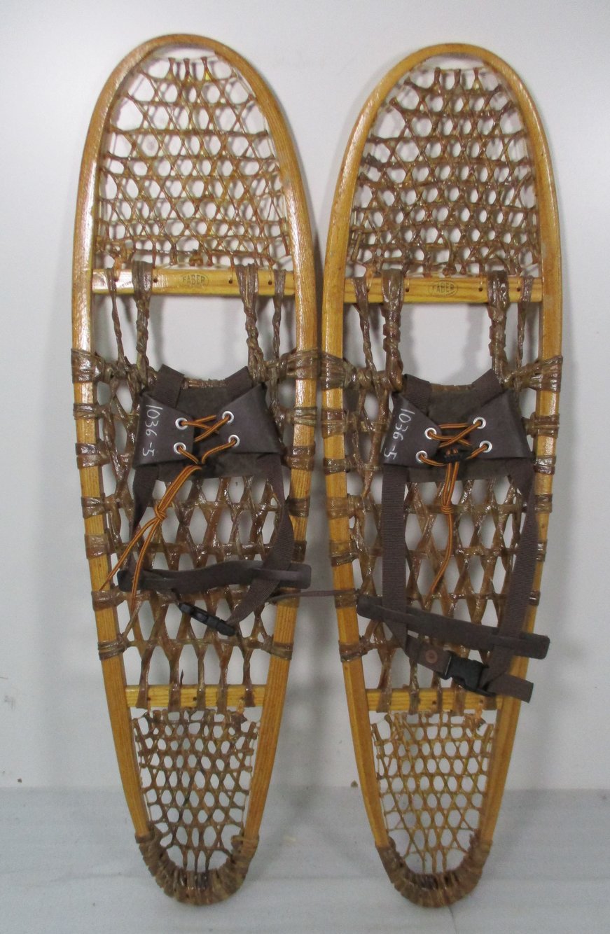New Faber Wooden Reproduction Snowshoes with Leather Bindings 10 x 36