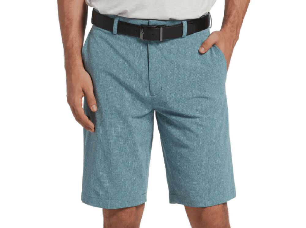 Walter Hagen Mens 11 Majors Textured Grid 10in Golf Shorts 30 Teal