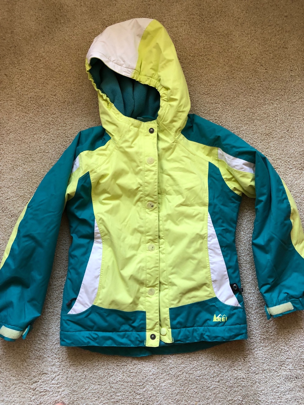 REI Yellow/Green Youth Unisex Used Small REI Skiing Jacket Waterproof